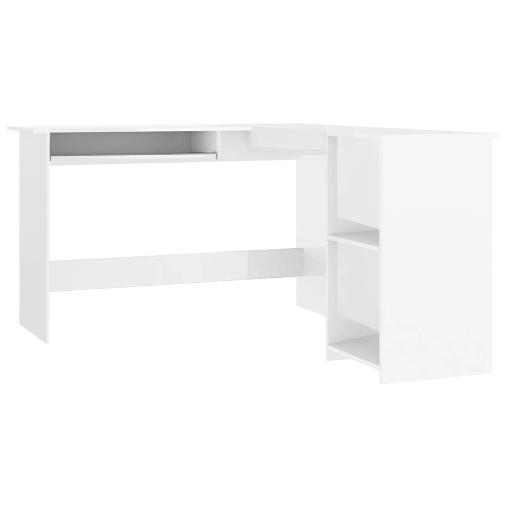 Escritorio forma de L contrachapada blanco brillo 120x140x75 cm