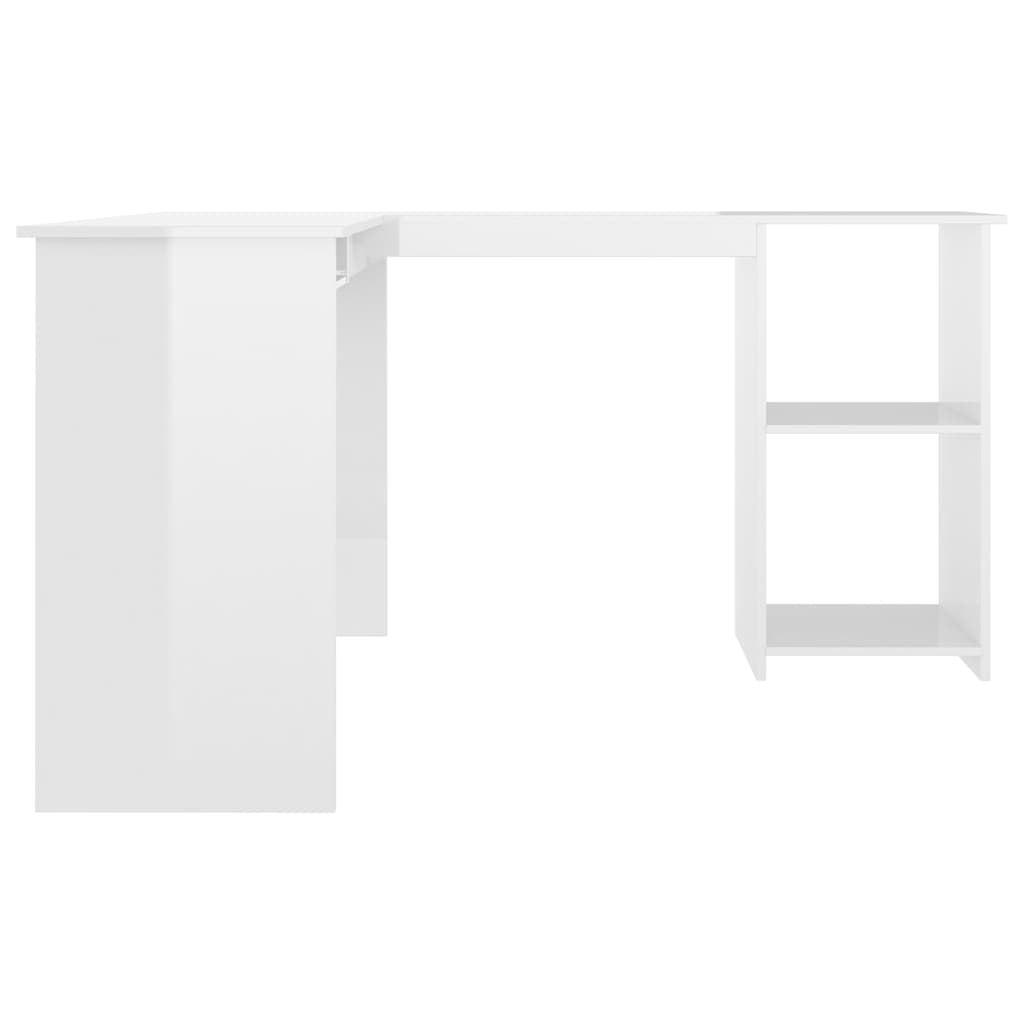 Escritorio forma de L contrachapada blanco brillo 120x140x75 cm