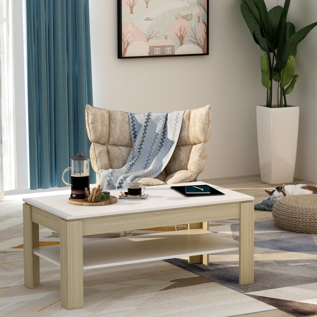 Mesa de centro madera contrachapada blanco 100x60x42 cm