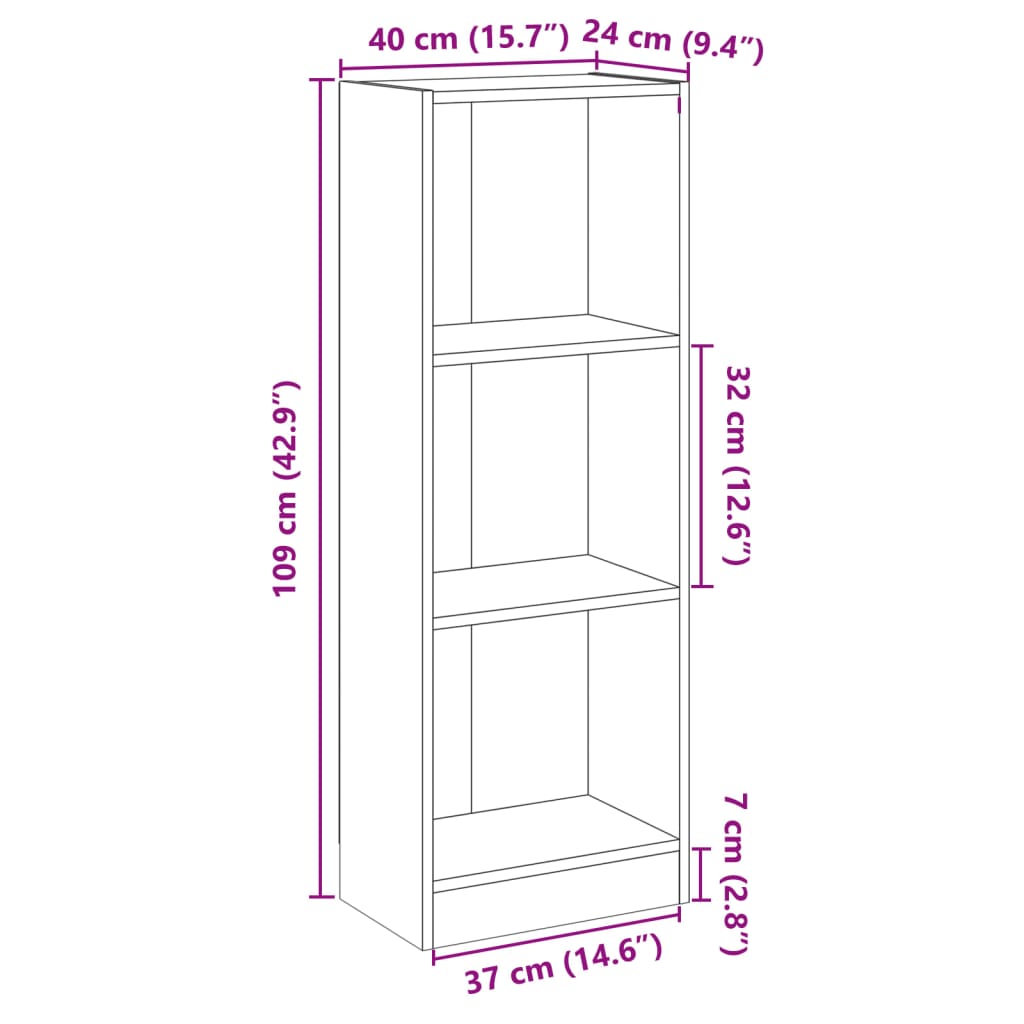 Estantería de 3 niveles madera ingeniería blanco 40x24x109 cm