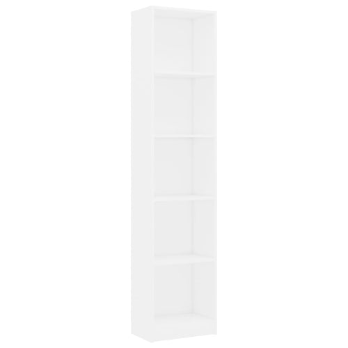 5-tier white plywood shelving unit 40x24x175cm