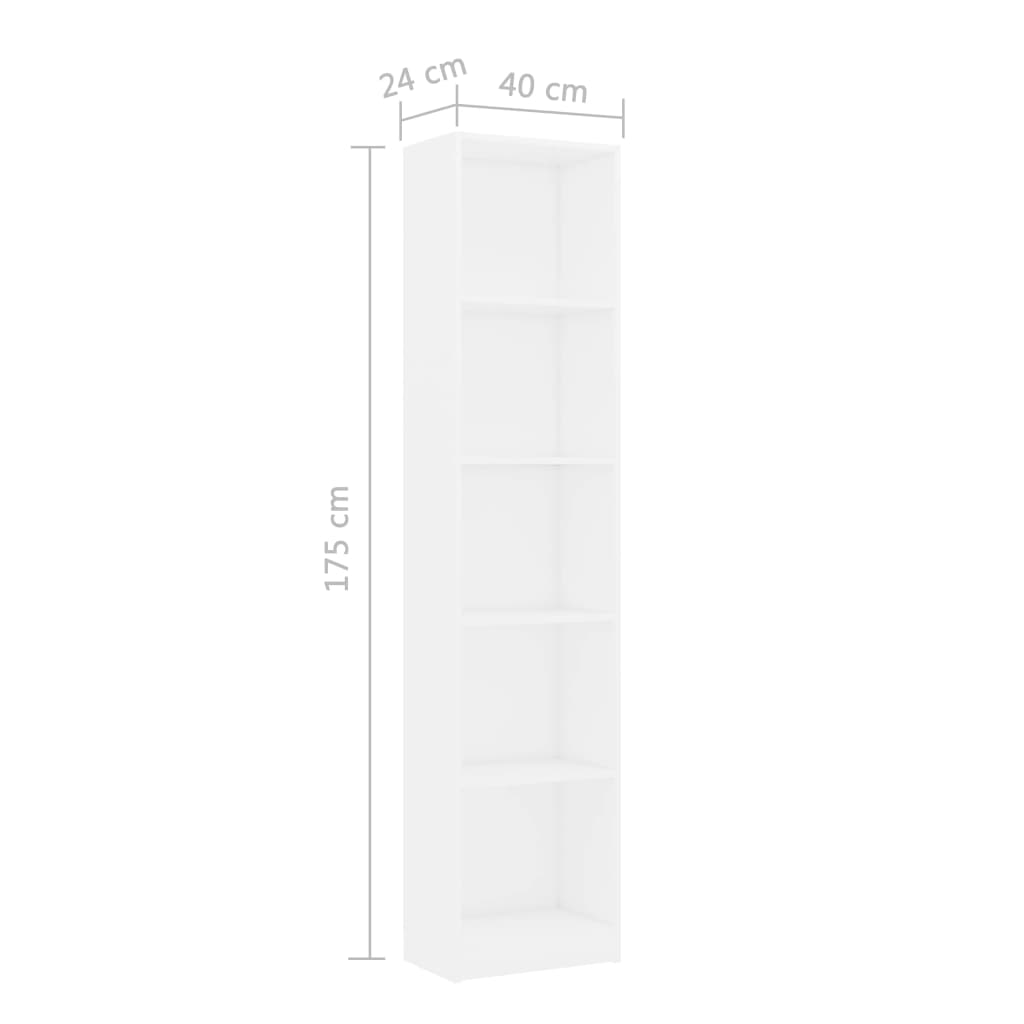 Estantería de 5 niveles madera contrachapada blanca 40x24x175cm