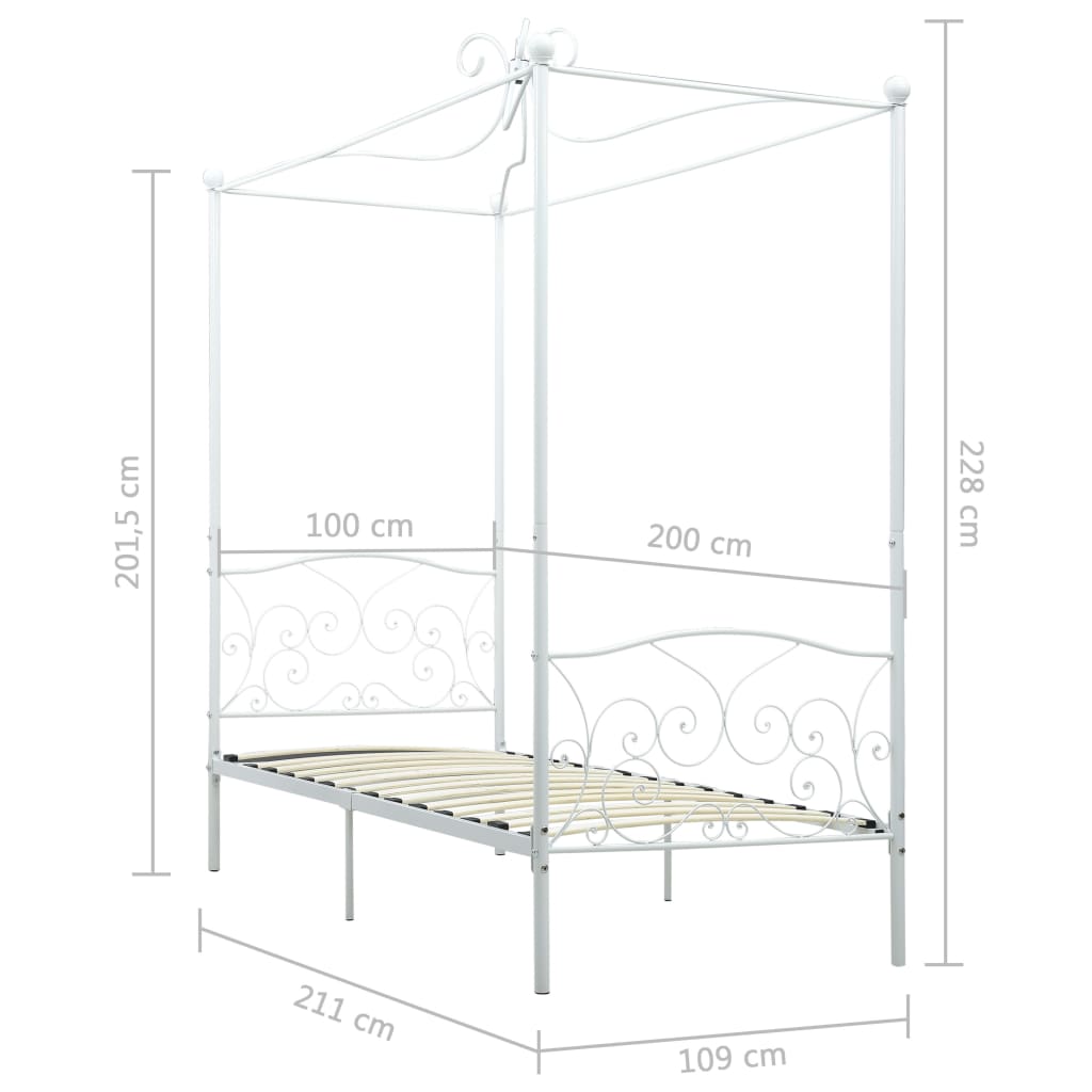 Estructura de cama con dosel metal blanco 100x200 cm