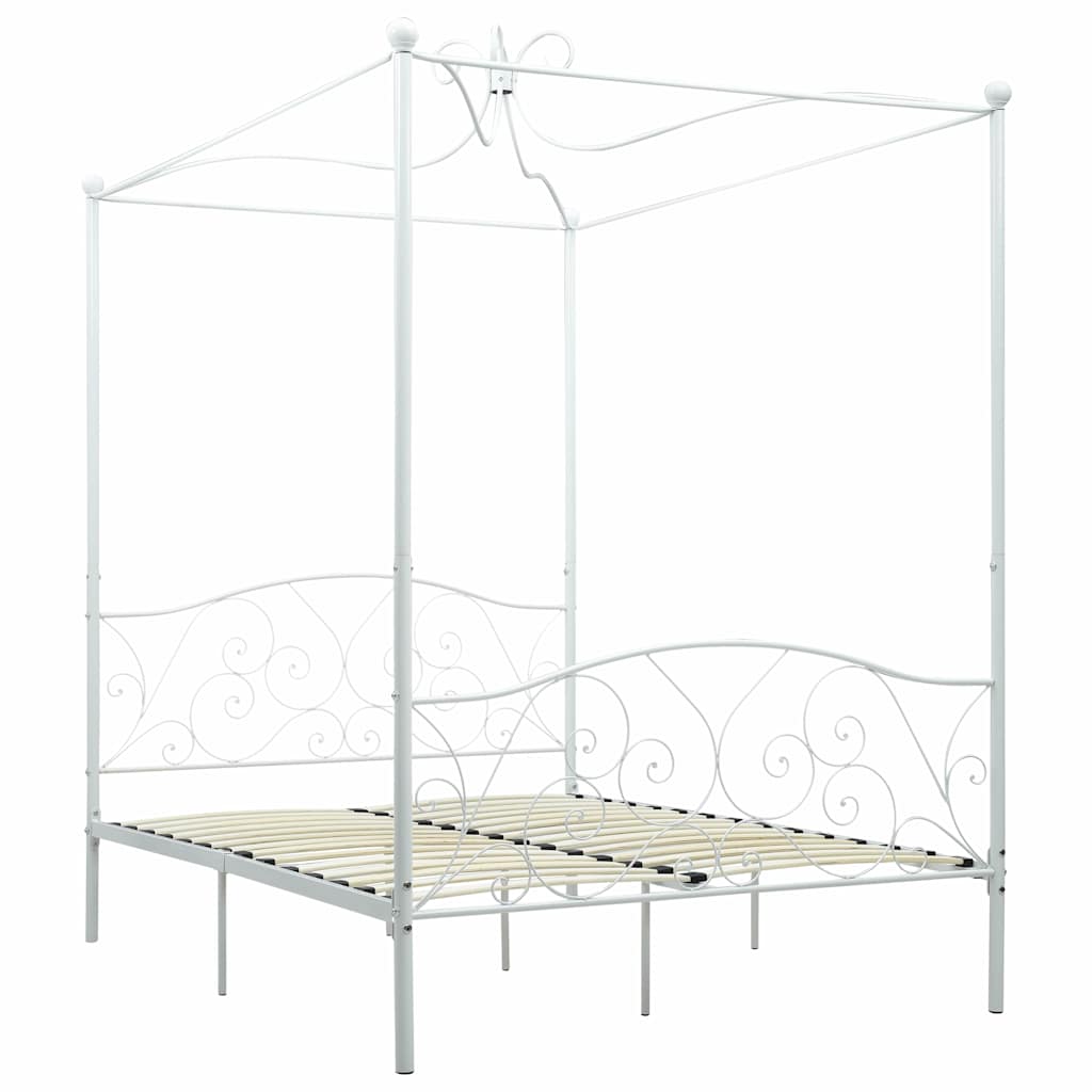 Estructura cama con dosel sin colchón metal blanco 140x200 cm