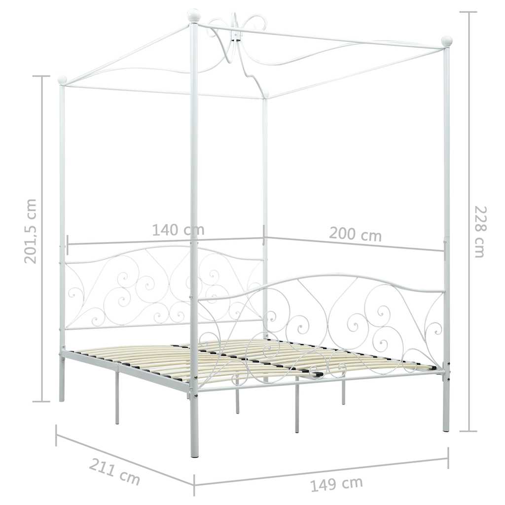 Estructura cama con dosel sin colchón metal blanco 140x200 cm