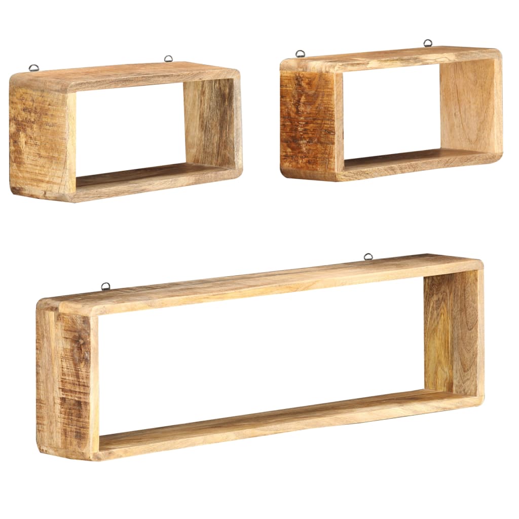 Juego de estantes cubo de pared 3 piezas madera maciza de mango