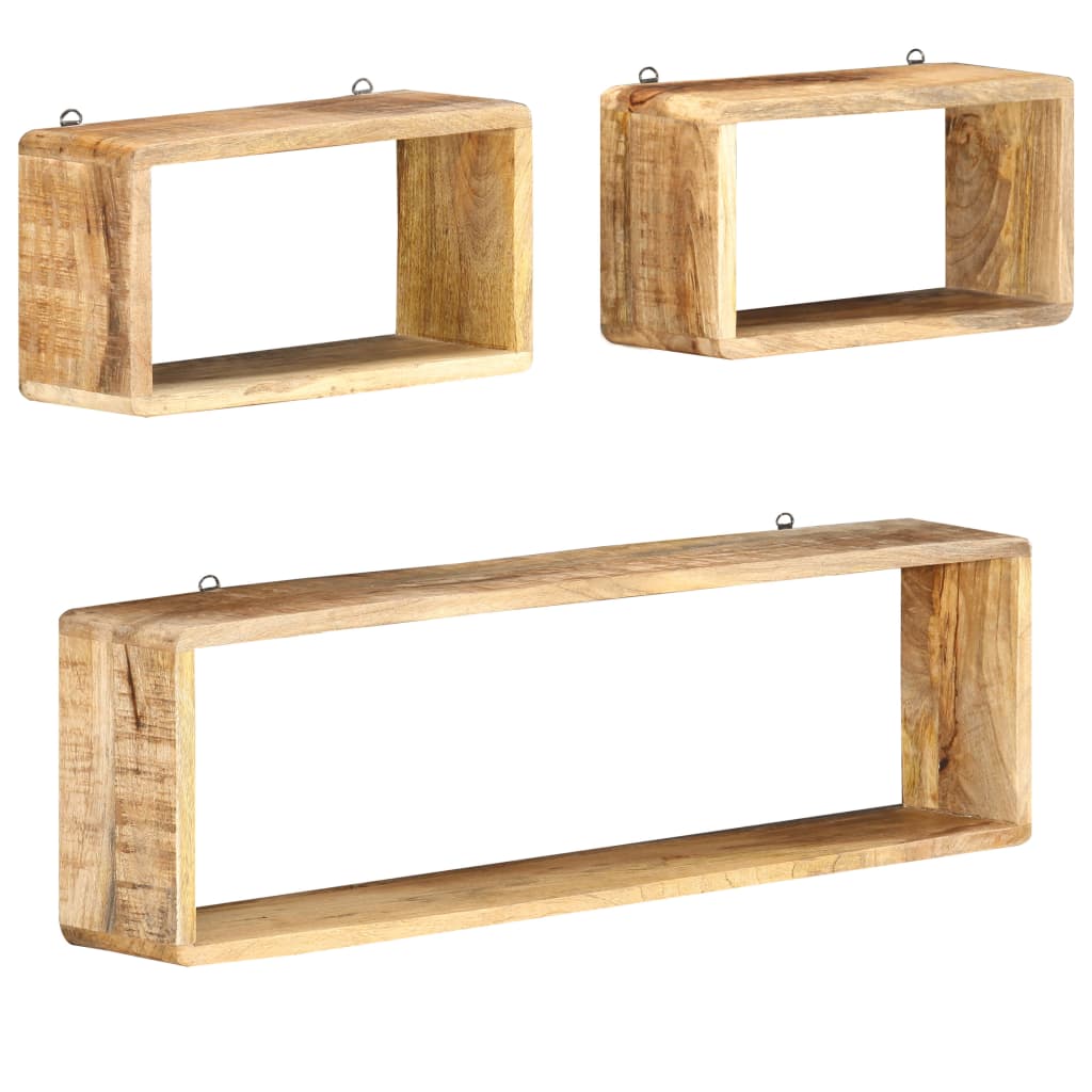 Juego de estantes cubo de pared 3 piezas madera maciza de mango