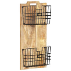 Perchero de pared madera maciza de mango sin tratar 33x10x67 cm