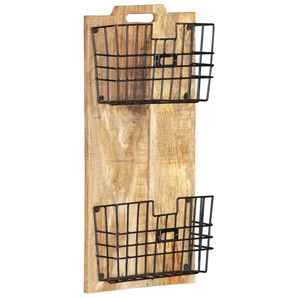 Perchero de pared madera maciza de mango sin tratar 33x10x67 cm