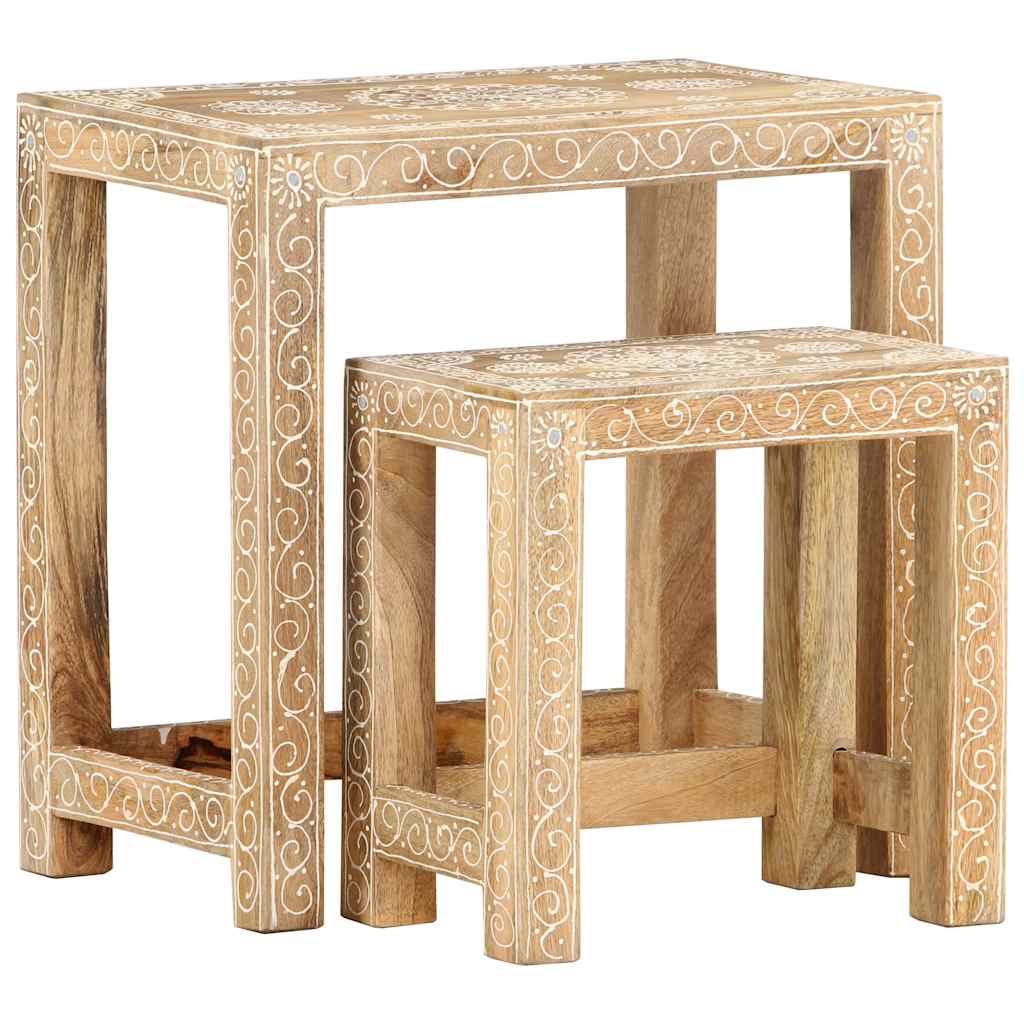 Juego de mesitas auxiliares 2 piezas madera maciza de mango