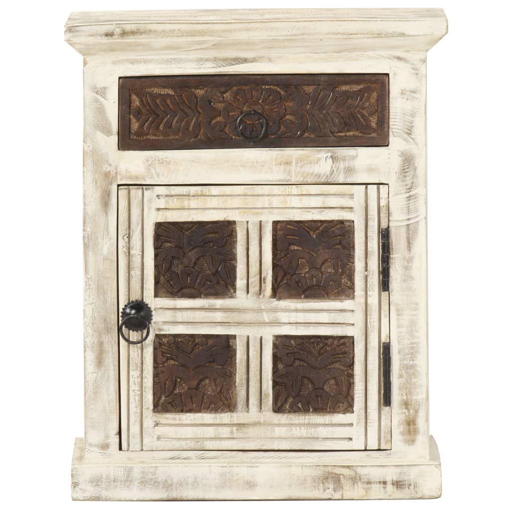 Mesita de noche de madera maciza de mango blanco 40x30x50 cm