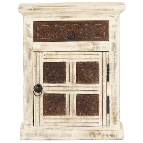 Mesita de noche de madera maciza de mango blanco 40x30x50 cm