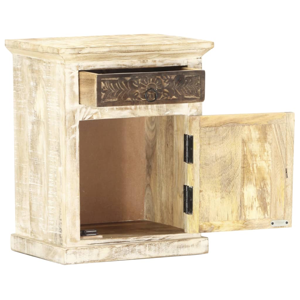 Mesita de noche de madera maciza de mango blanco 40x30x50 cm
