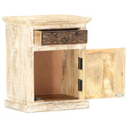 Mesita de noche de madera maciza de mango blanco 40x30x50 cm