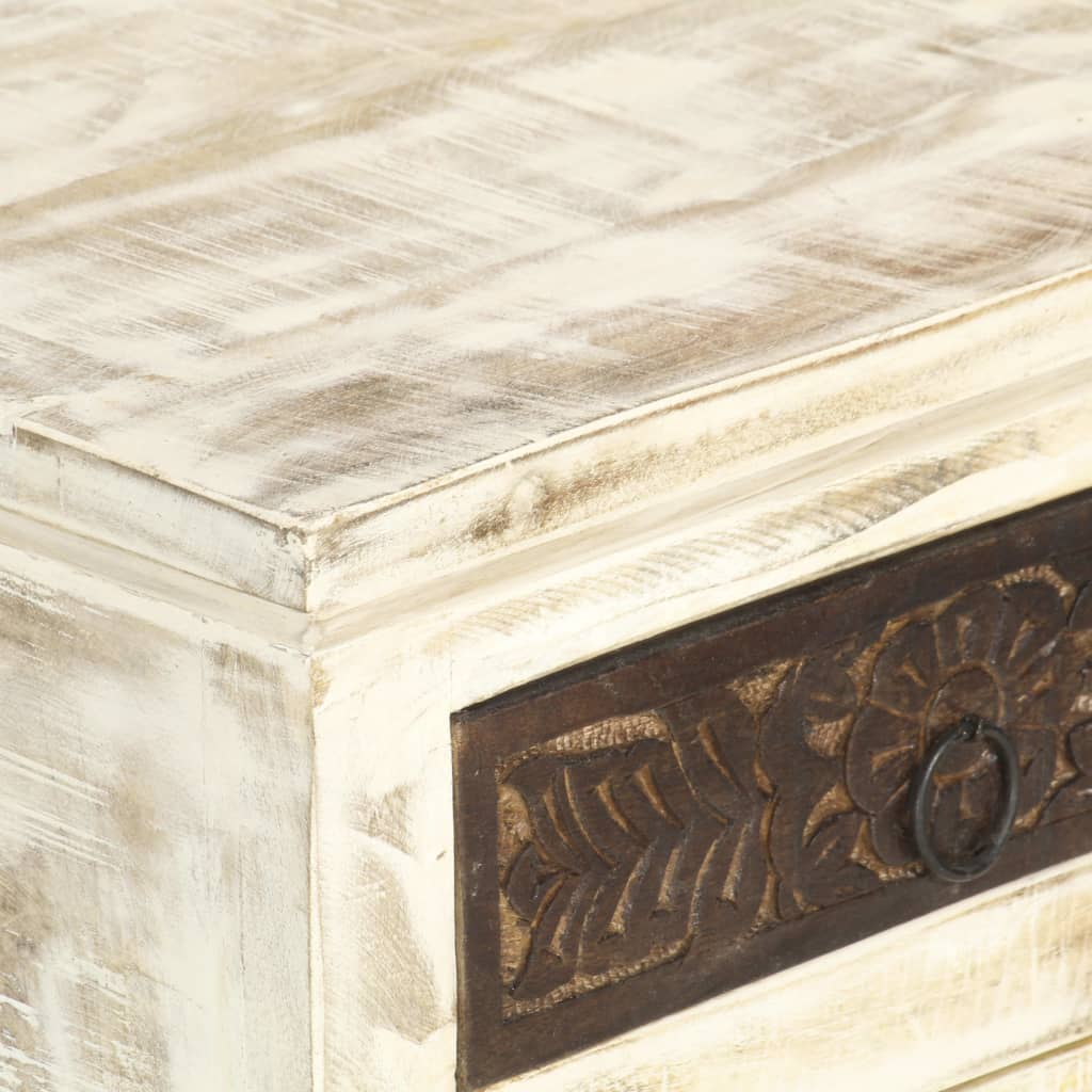 Mesita de noche de madera maciza de mango blanco 40x30x50 cm