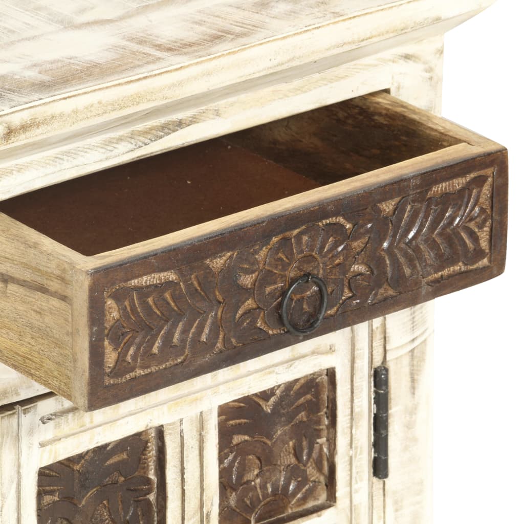 Mesita de noche de madera maciza de mango blanco 40x30x50 cm