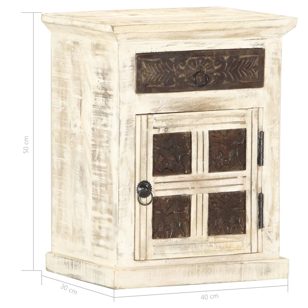 Mesita de noche de madera maciza de mango blanco 40x30x50 cm