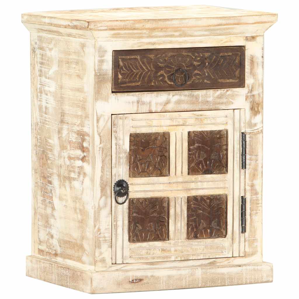 Mesita de noche de madera maciza de mango blanco 40x30x50 cm