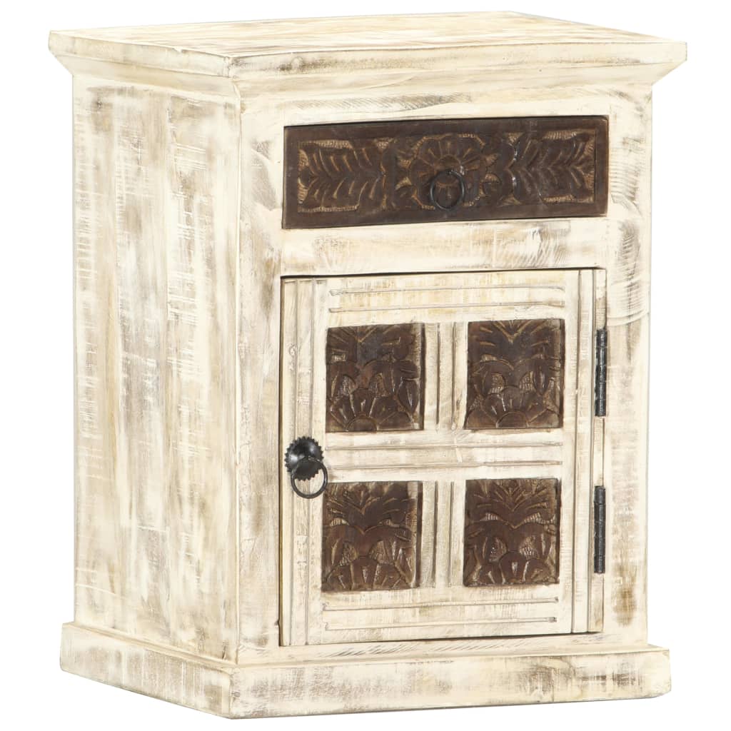 Mesita de noche de madera maciza de mango blanco 40x30x50 cm
