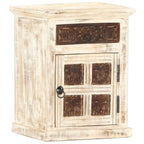Mesita de noche de madera maciza de mango blanco 40x30x50 cm