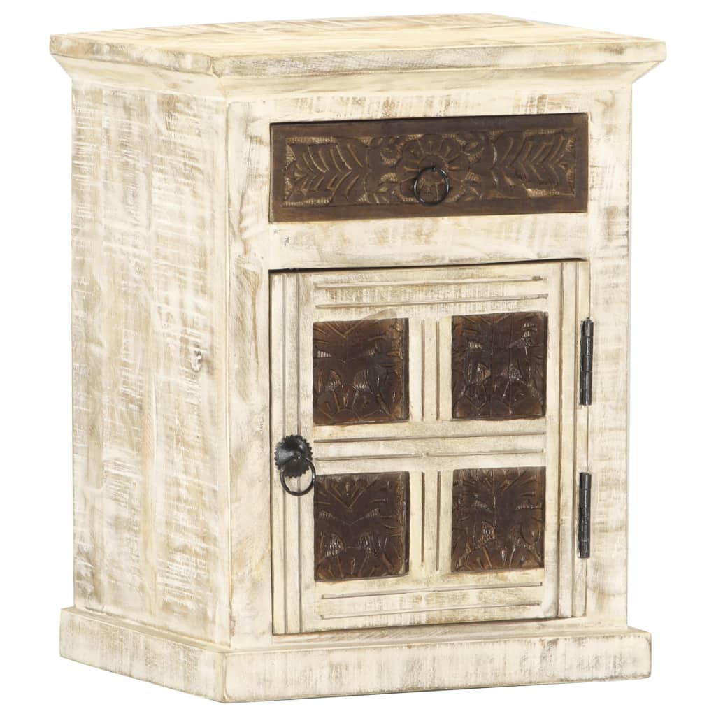 Mesita de noche de madera maciza de mango blanco 40x30x50 cm