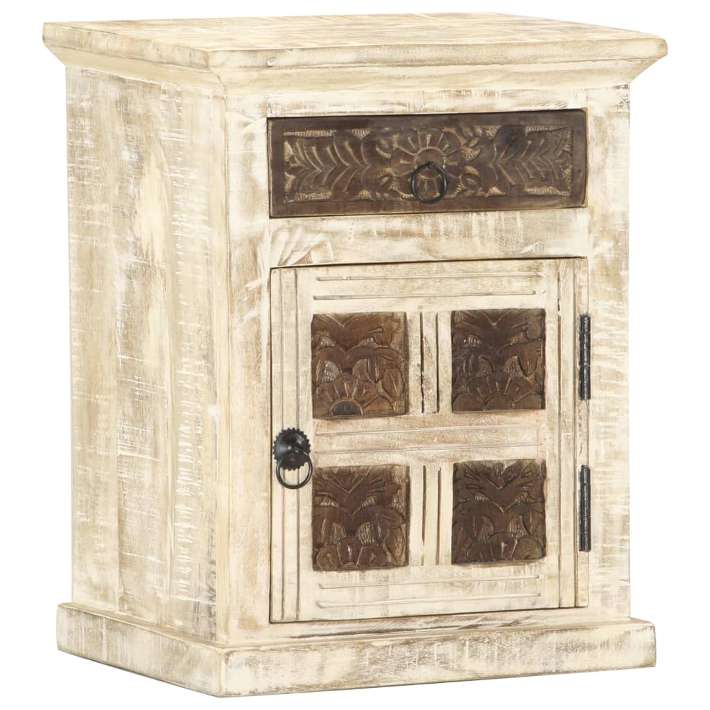 Mesita de noche de madera maciza de mango blanco 40x30x50 cm