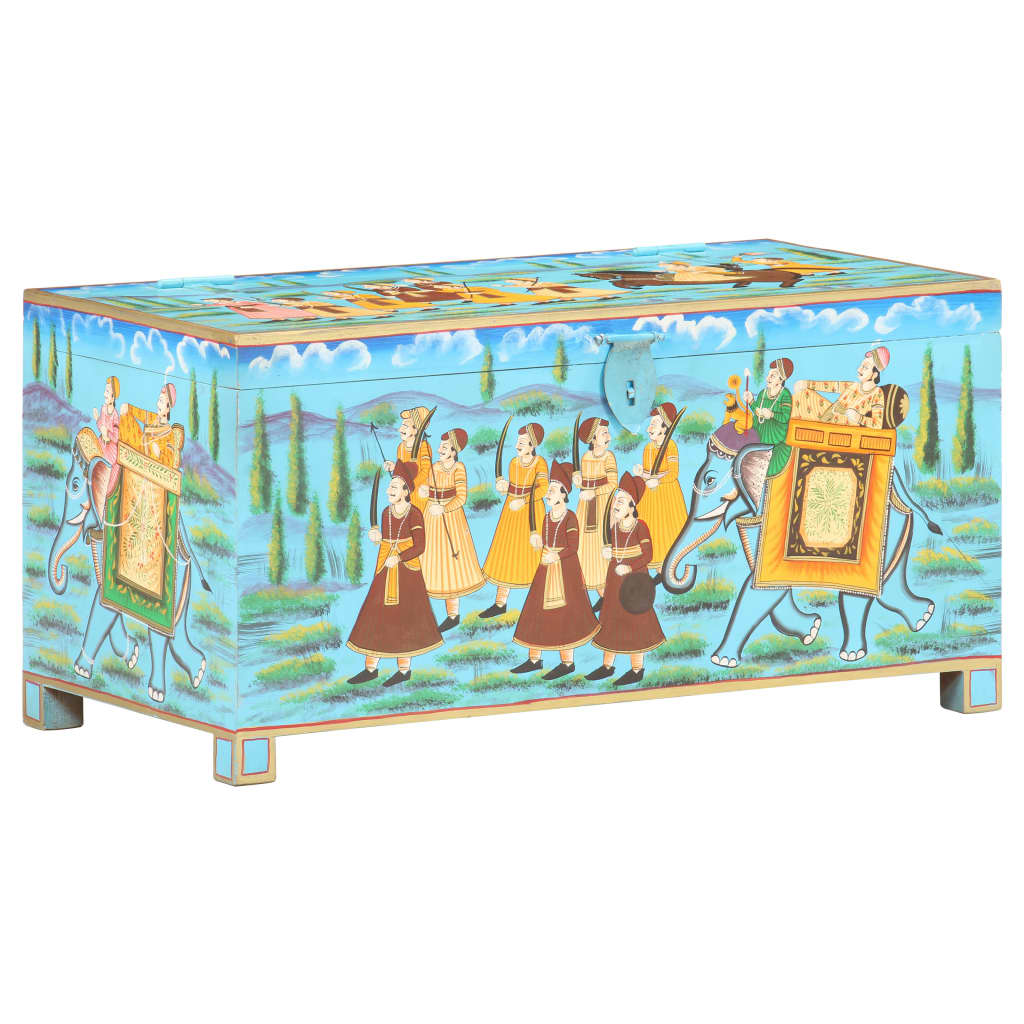 Caixa de arrumação pintada à mão em madeira maciça de mangueira 80x40x40 cm