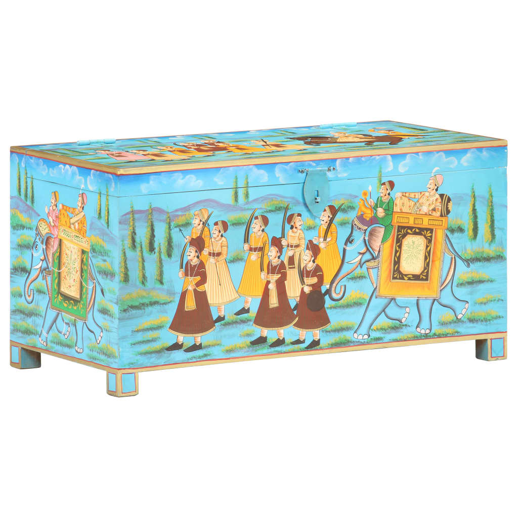 Caixa de arrumação pintada à mão em madeira maciça de mangueira 80x40x40 cm