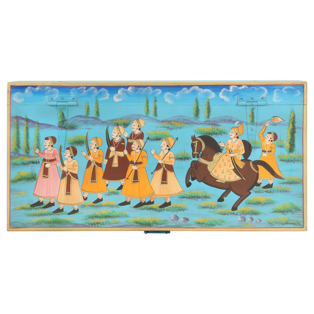 Caixa de arrumação pintada à mão em madeira maciça de mangueira 80x40x40 cm