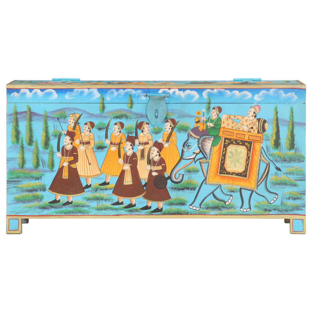 Caixa de arrumação pintada à mão em madeira maciça de mangueira 80x40x40 cm