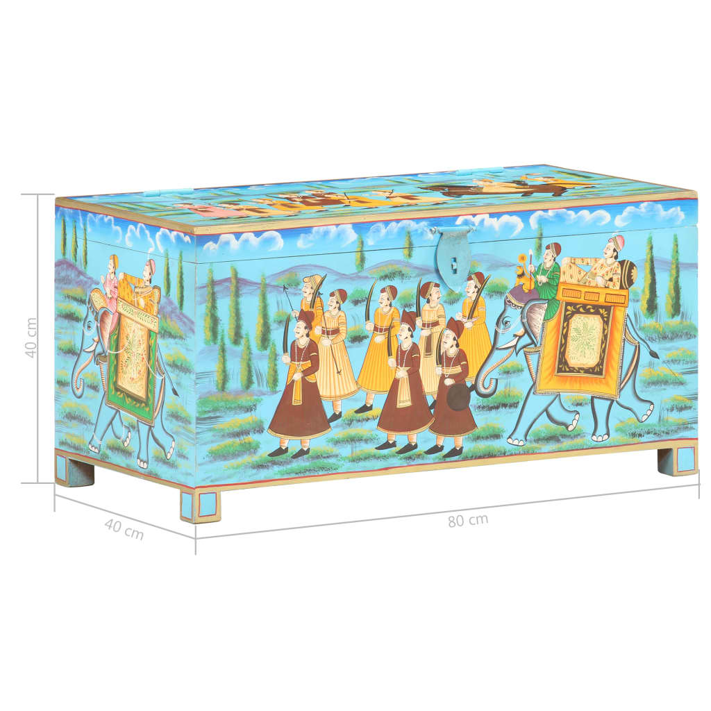 Caixa de arrumação pintada à mão em madeira maciça de mangueira 80x40x40 cm