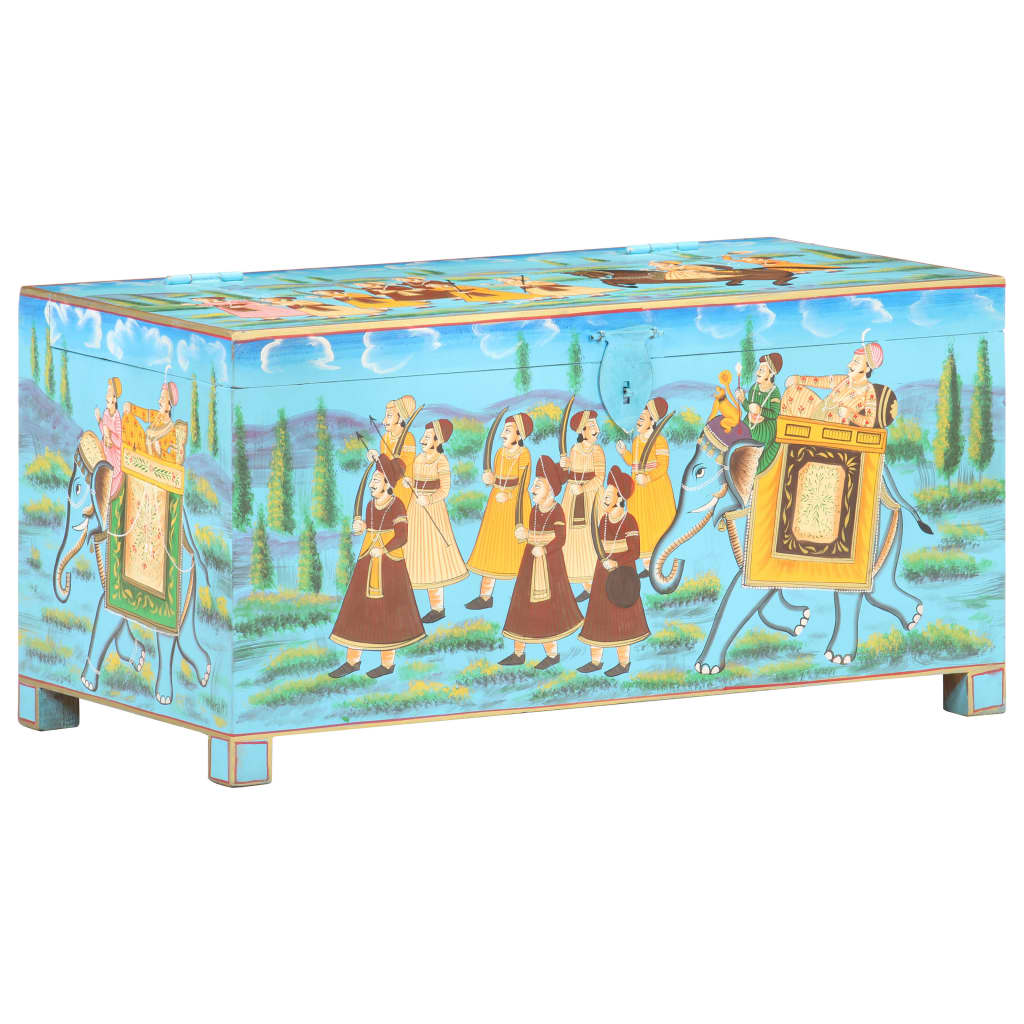 Caixa de arrumação pintada à mão em madeira maciça de mangueira 80x40x40 cm