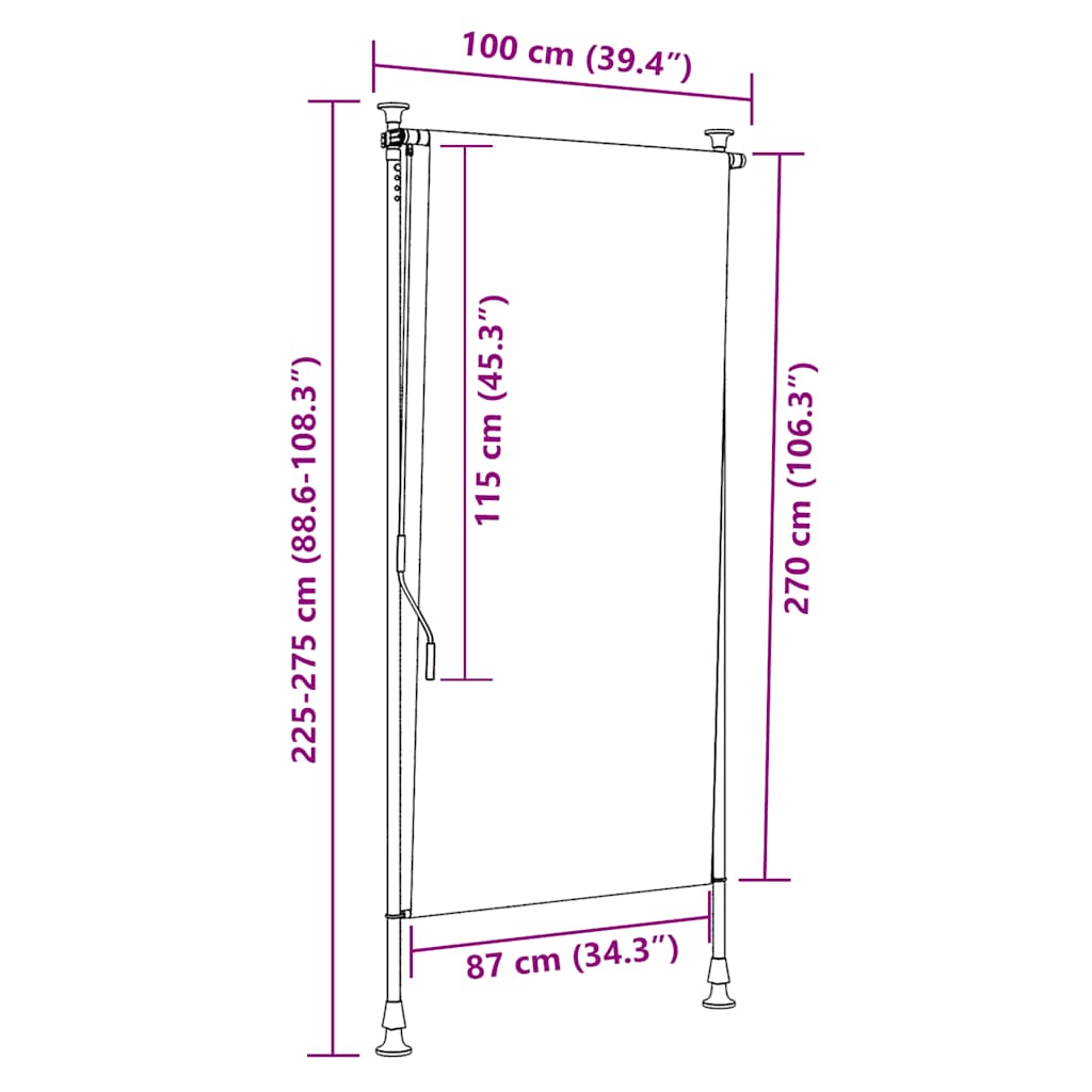 Estor enrollable de exterior color crema 100x270 cm