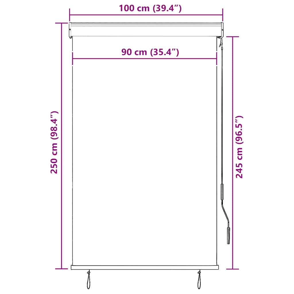 Estor enrollable de exterior amarillo y azul 100x250 cm