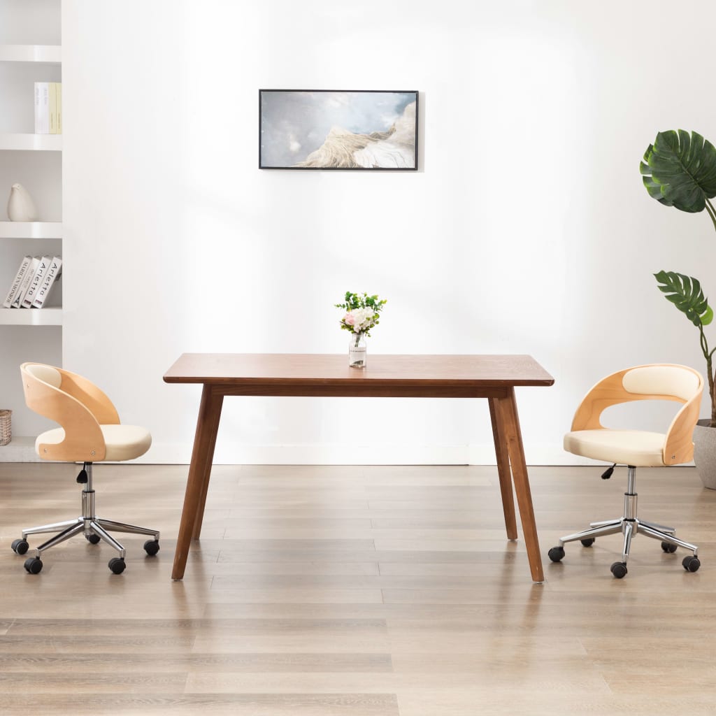 Silla de comedor giratoria madera curvada cuero sintético crema