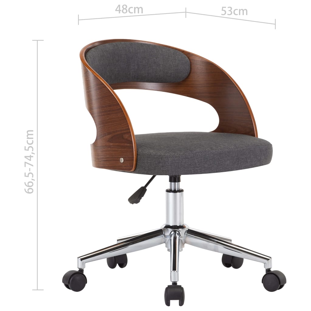 Silla de comedor giratoria de madera curvada y tela gris