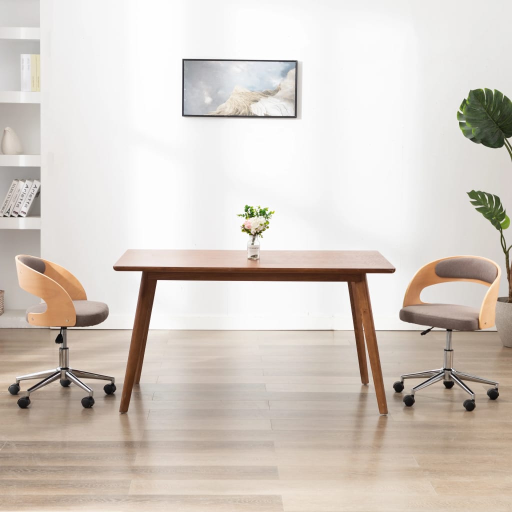 Silla de comedor giratoria de madera curvada y tela gris