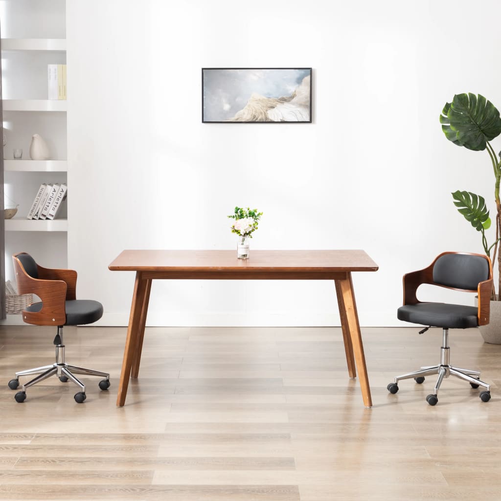 Swivel dining chair, curved wood, white faux leather