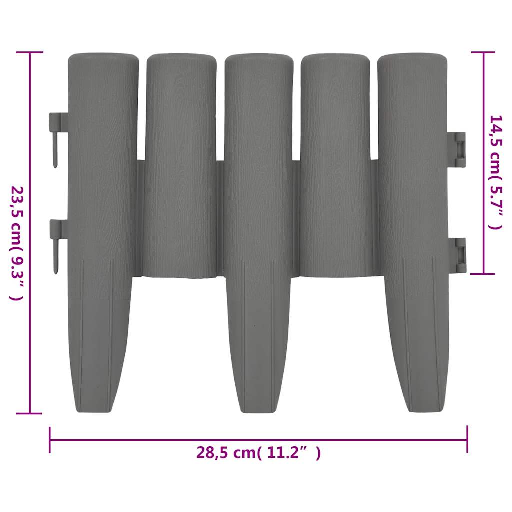 Garden edging 36 units PP grey 10 m