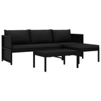 Set de muebles de jardín 3 piezas y cojines ratán sintético negro