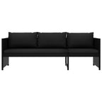Set de muebles de jardín 3 piezas y cojines ratán sintético negro