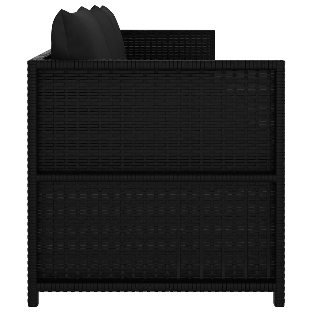 Set de muebles de jardín 3 piezas y cojines ratán sintético negro