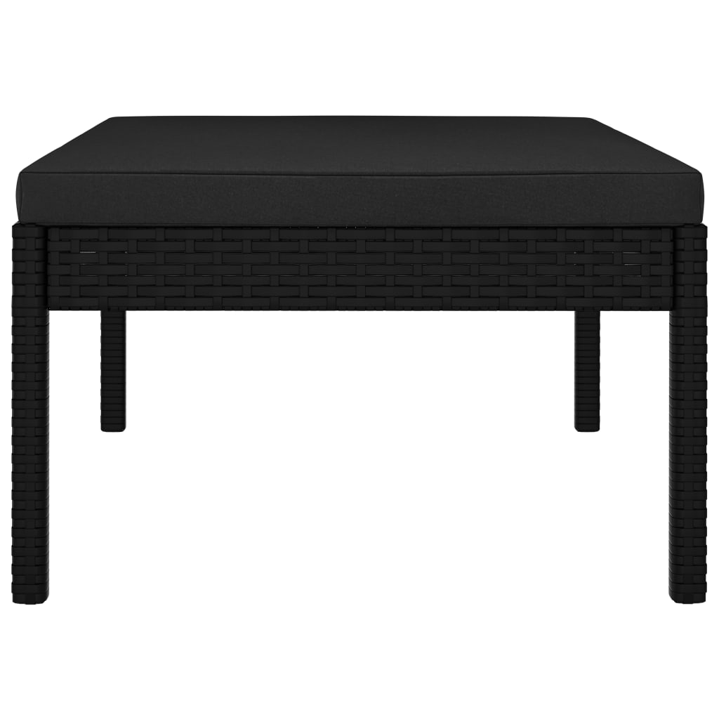 Set de muebles de jardín 3 piezas y cojines ratán sintético negro