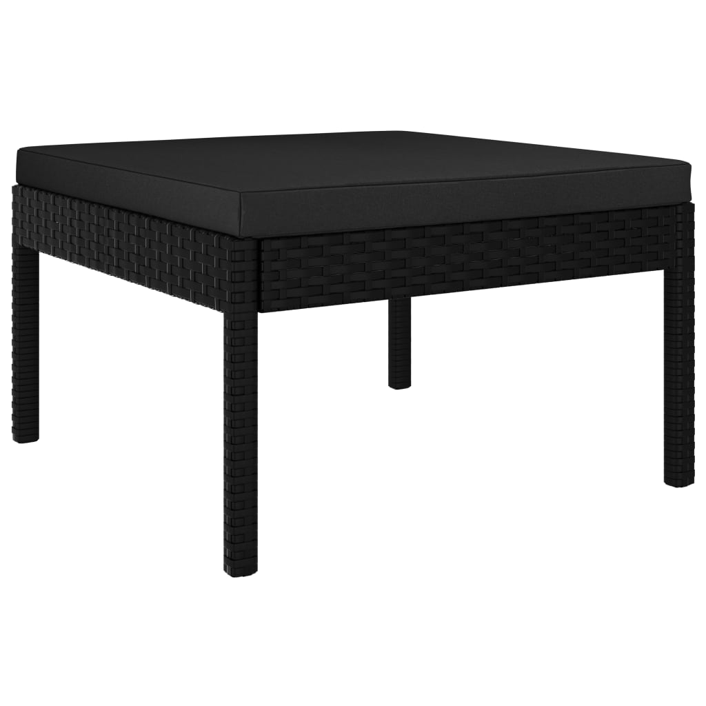Set de muebles de jardín 3 piezas y cojines ratán sintético negro