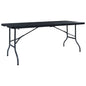 Mesa de jardín plegable imitación ratán HDPE negro 180x75x72 cm