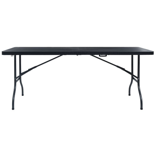 Folding imitation rattan HDPE garden table black 180x75x72 cm