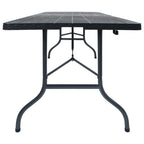 Mesa de jardín plegable imitación ratán HDPE negro 180x75x72 cm