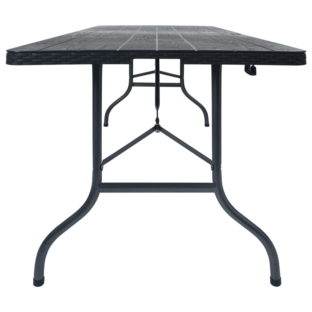 Mesa de jardín plegable imitación ratán HDPE negro 180x75x72 cm
