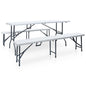 Mesa de jardín plegable con 2 bancos acero y HDPE blanco 180 cm