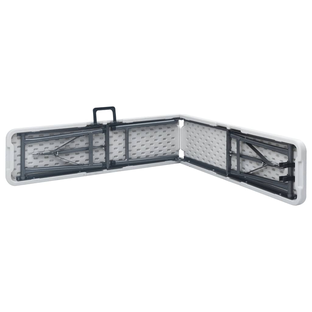 Mesa de jardín plegable con 2 bancos acero y HDPE blanco 180 cm